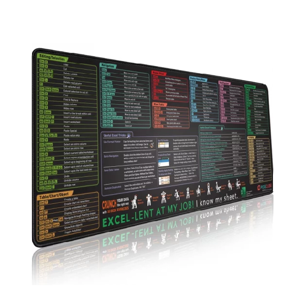 Excel Shortcut Keys Desk Mat and Gaming Mouse Pad