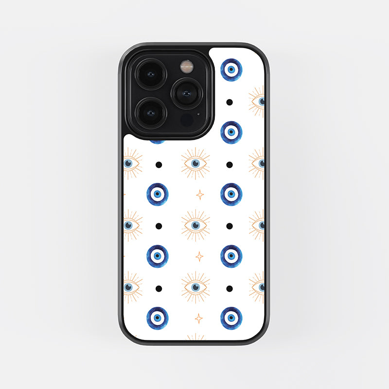 Evil Eye Blue Circle and Open Eye Pattern Glass Case