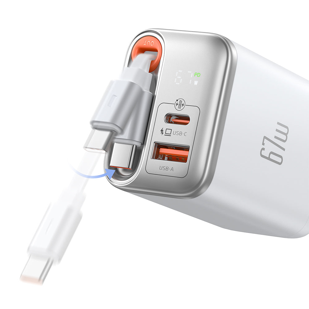 Mcdodo GaN Charger with Built-in Retractable Cable(EU Plug)