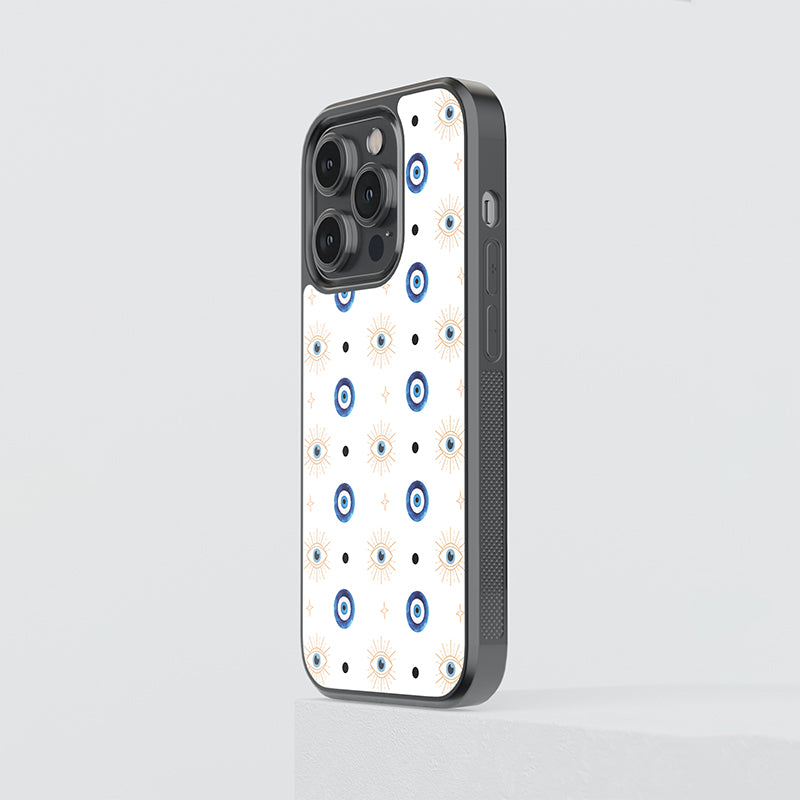 Evil Eye Blue Circle and Open Eye Pattern Glass Case