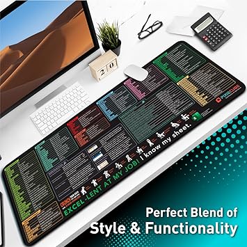 Excel Shortcut Keys Desk Mat and Gaming Mouse Pad