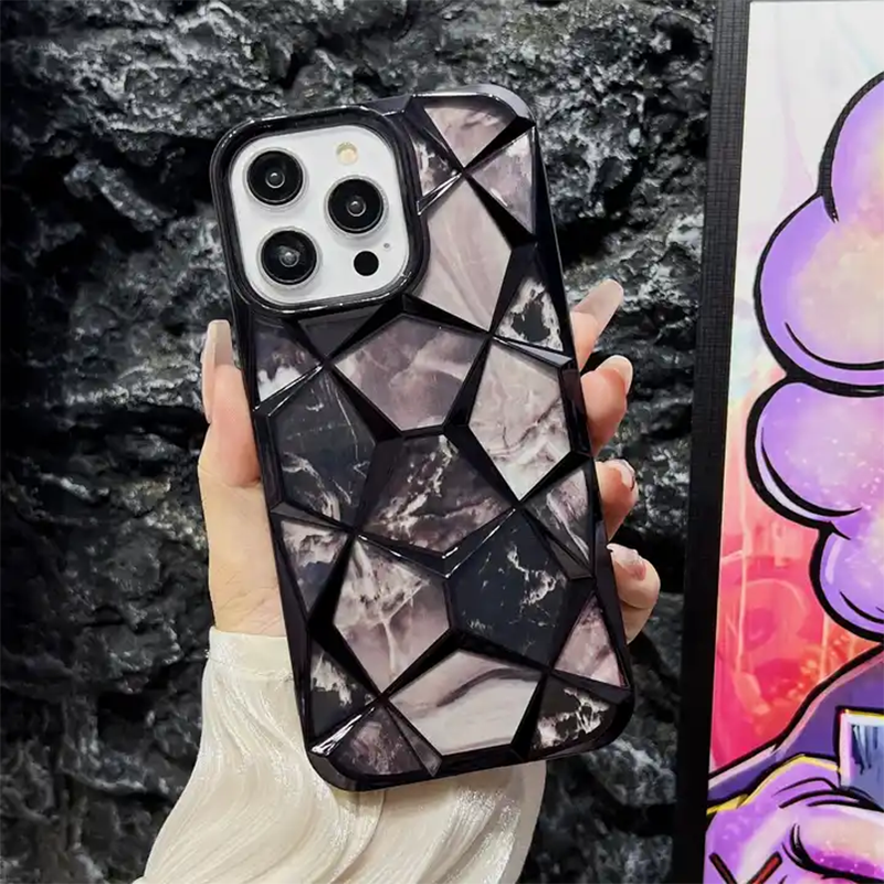 Colorful Plating Border Metal Shell Finish Marble Pattern Case