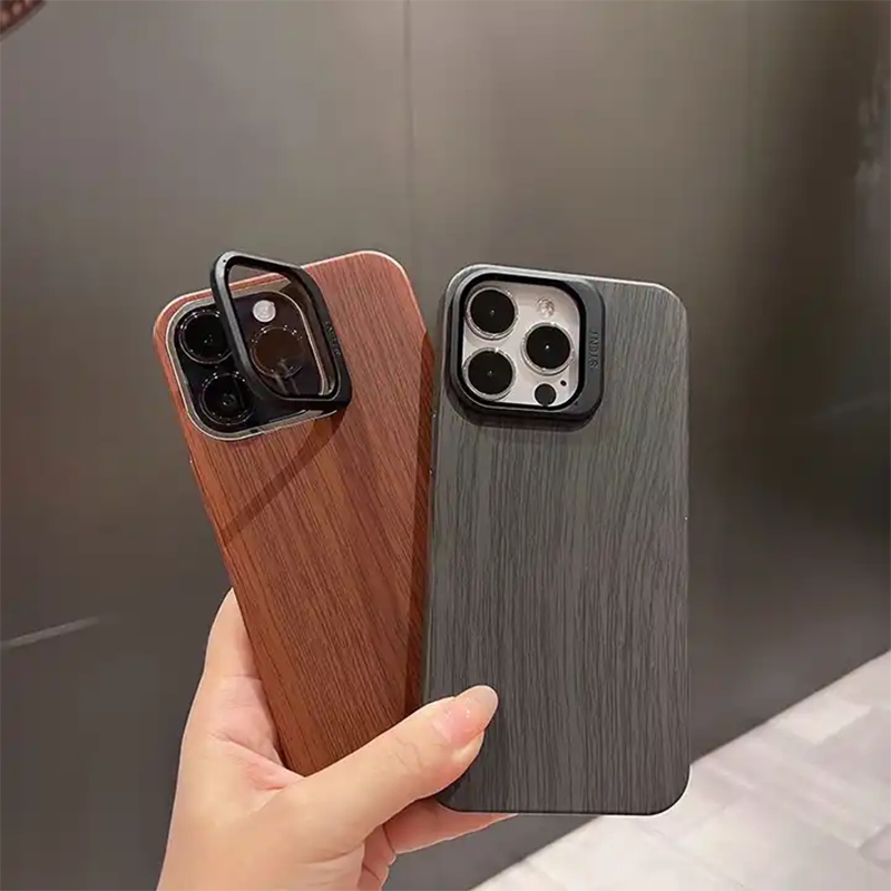 Wooden Finish Textured Case Camera Stent with Kickstand